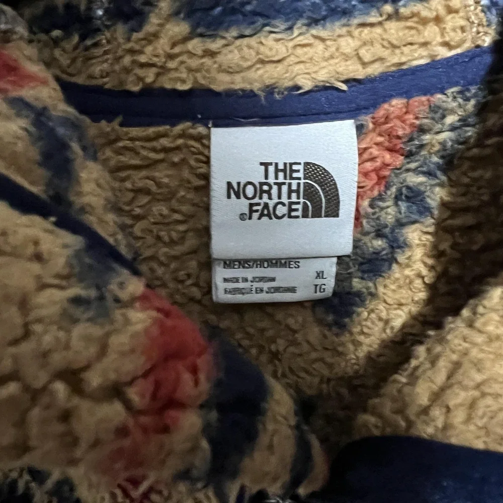 The North Face Jacket Mens XL Yellow Fleece Hooded 1/4 Zip Aztec Print Anorak